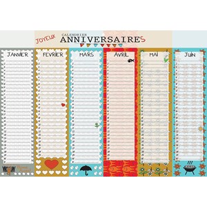 Calendrier perpétuel joyeux anniversaires- format a3 recto verso - sans année