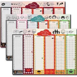 Pack de 3 calendriers perpétuels anniversaires - famille couple et copains - a3