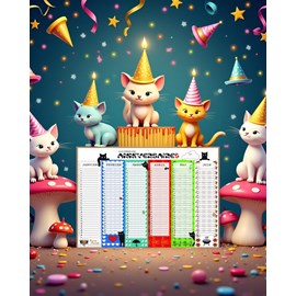 Calendrier perpétuel anniversaires motif chat – format a3 –  inscriptible