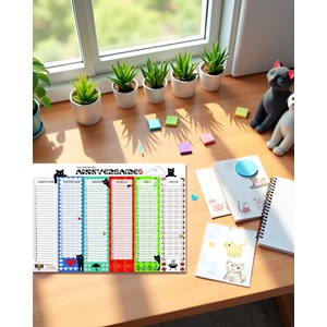Calendrier perpétuel anniversaires motif chat – format a3 –  inscriptible