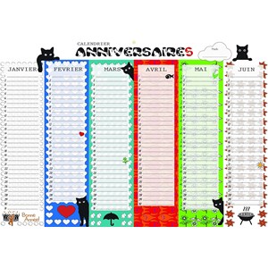 Calendrier perpétuel anniversaires motif chat – format a3 –  inscriptible