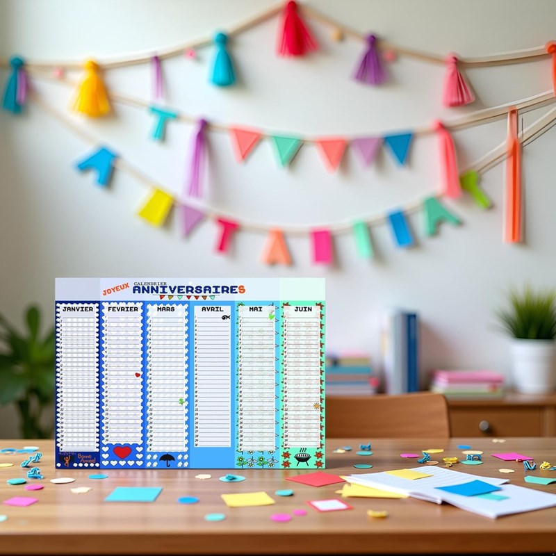 Calendrier perpétuel anniversaires bleu – format a3 – inscriptible