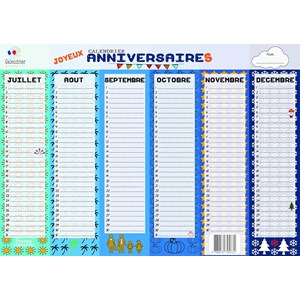 Calendrier perpétuel anniversaires bleu – format a3 –  inscriptible