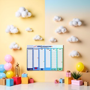 Calendrier perpétuel anniversaires bleu – format a3 –  inscriptible