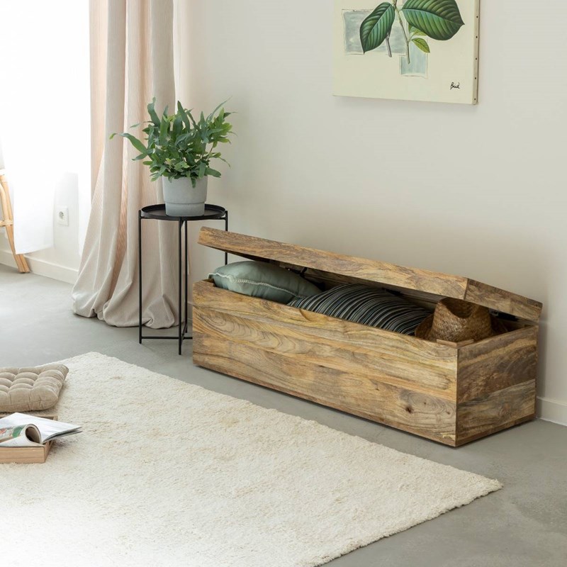 Coffre banc en bois de manguier clair babeth
