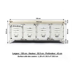 Banc industriel en métal 4 portes