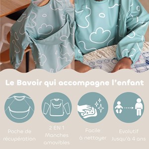 Coffret cadeau set repas couverts et bavoir vert sauge