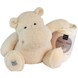 Peluche l'hippo + plaid écru