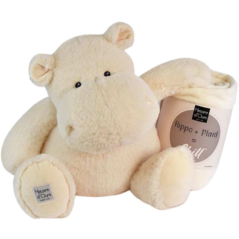 Peluche l'hippo + plaid écru