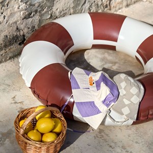 Chapeau réversible anti-uv motif damier stone et sel marin (3-6 mois)