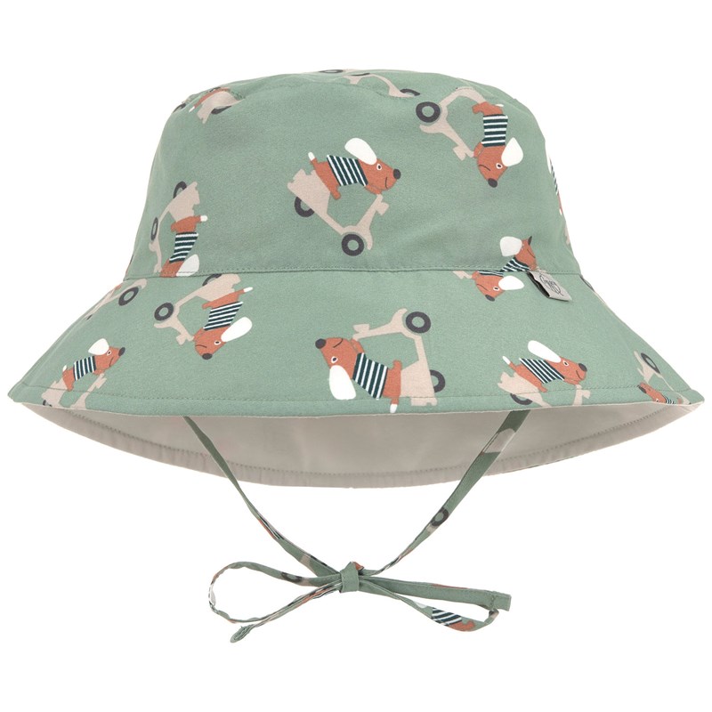Chapeau réversible anti-uv scooter et chien vert (3-6 mois)