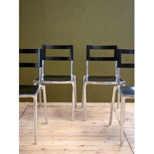 Nsemble de 4 chaises en bois et métal n°1397