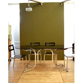 Table à manger en métal et verre fumé n°1120