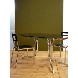Table à manger en métal et verre fumé n°1120