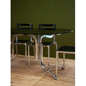 Table à manger en métal et verre fumé n°1120