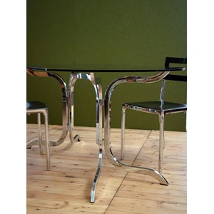 Table à manger en métal et verre fumé n°1120