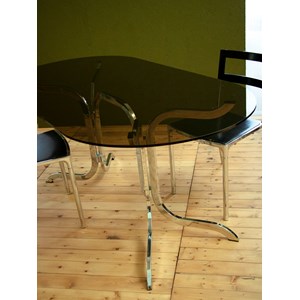 Table à manger en métal et verre fumé n°1120