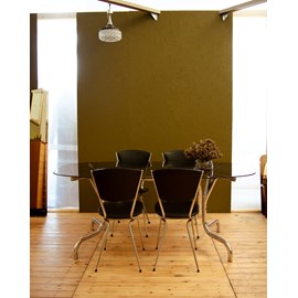 Table à manger en métal et verre fumé n°1119