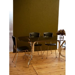 Table à manger en métal et verre fumé n°1119