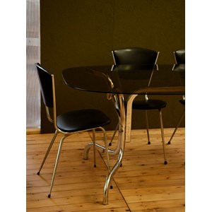 Table à manger en métal et verre fumé n°1119