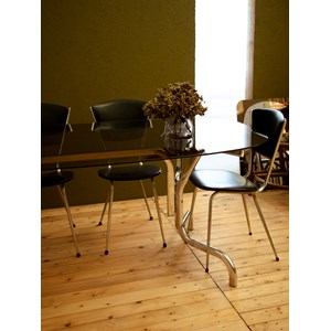 Table à manger en métal et verre fumé n°1119