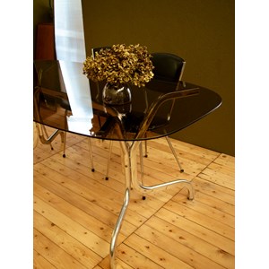 Table à manger en métal et verre fumé n°1119