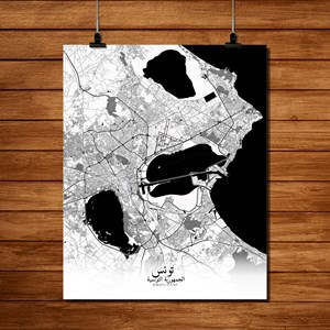 Tunis carte ville city map n&b