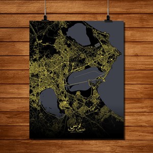 Tunis carte ville city map nuit