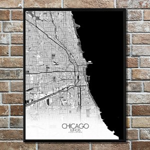 Chicago carte ville city map n&b