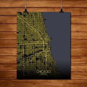 Chicago carte ville city map nuit
