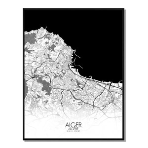 Alger carte ville city map n&b