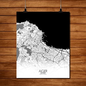 Alger carte ville city map n&b