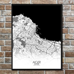 Alger carte ville city map n&b