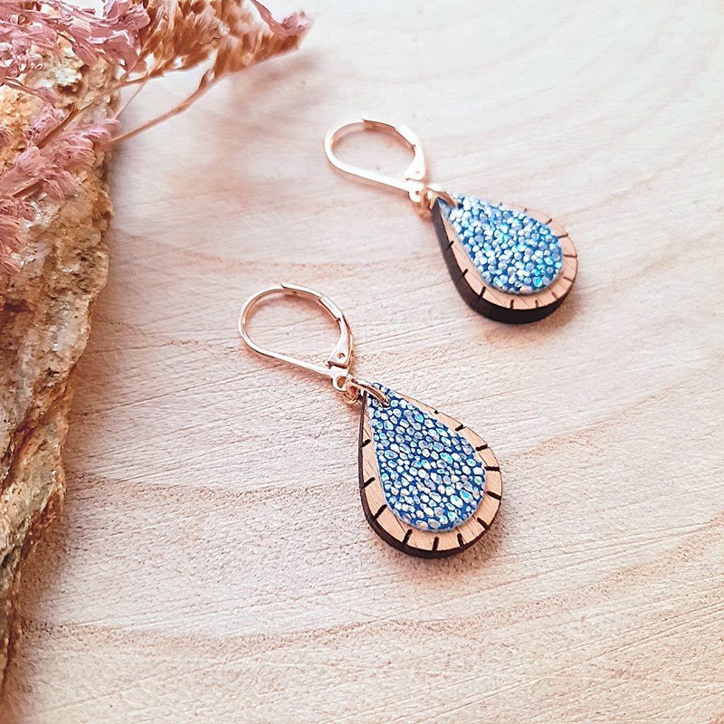 Boucles d'oreilles en bois goutte sirène