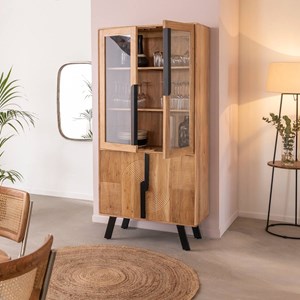 Vitrine en bois d'acacia et métal mano