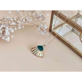Collier  éventail doré et vert