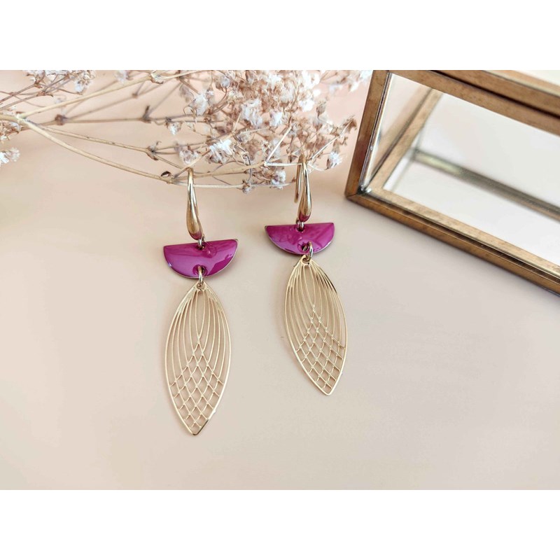 Boucles d'oreilles demi-lune rose