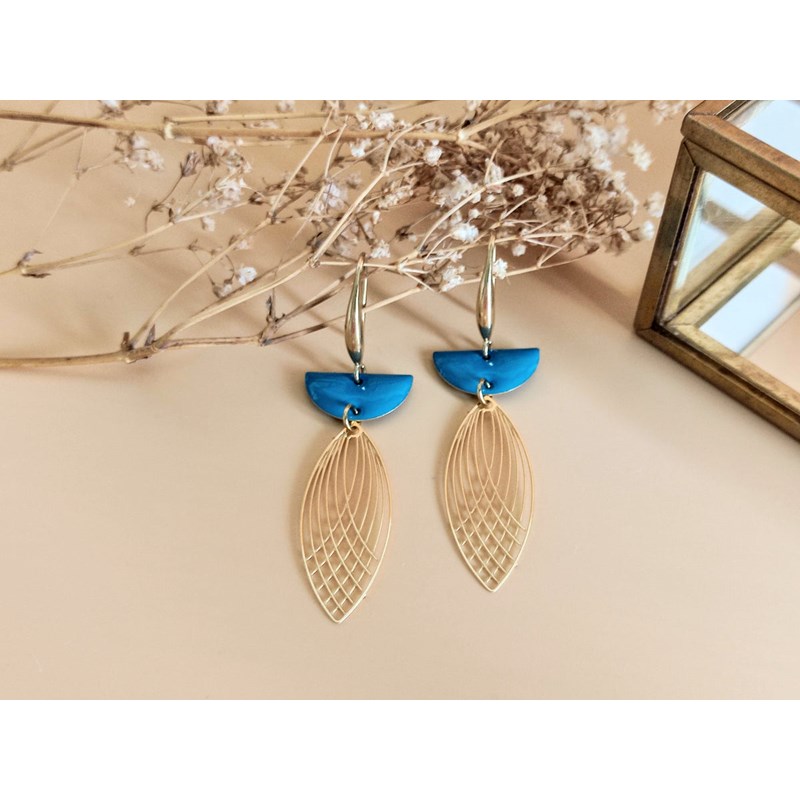 Boucles d'oreilles demi-lune bleu