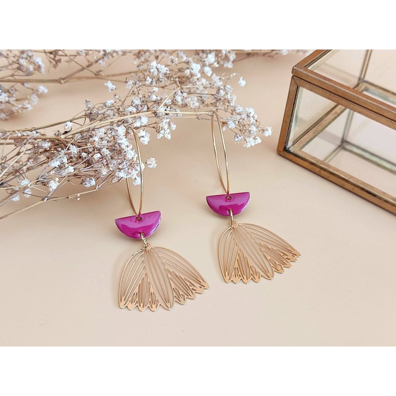 Créoles demi-lune rose