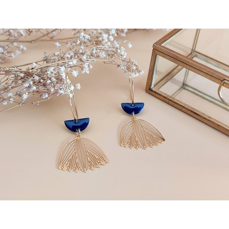 Créoles demi-lune bleu