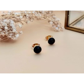 Boucles oreilles  dorées agate noire