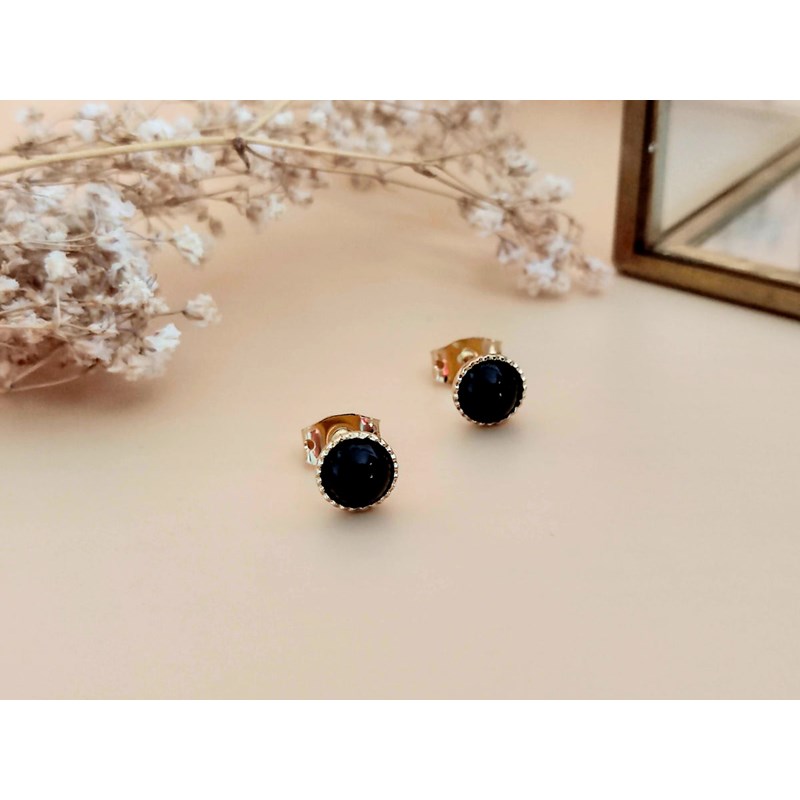 Boucles oreilles dorées agate noire