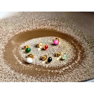 Boucles oreilles  dorées agate noire