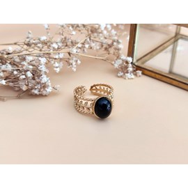 Bague ajustable  doré agate