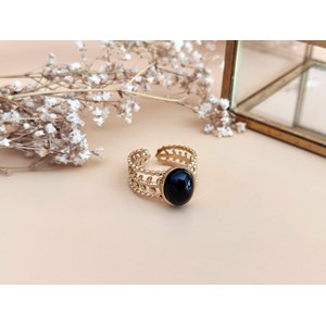 Bague ajustable  doré agate