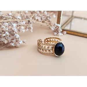Bague ajustable  doré agate