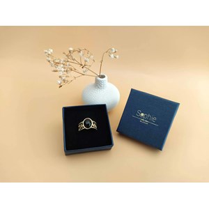 Bague ajustable  doré agate