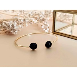 Bracelet jonc  doré agate noir