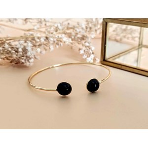 Bracelet jonc  doré agate noir