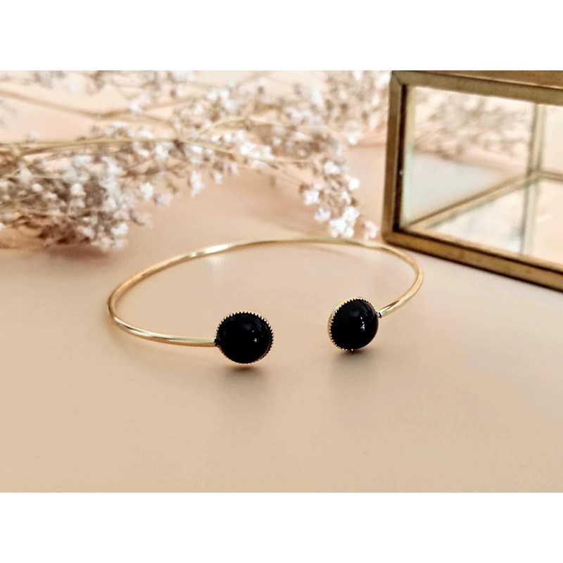 Bracelet jonc doré agate noir